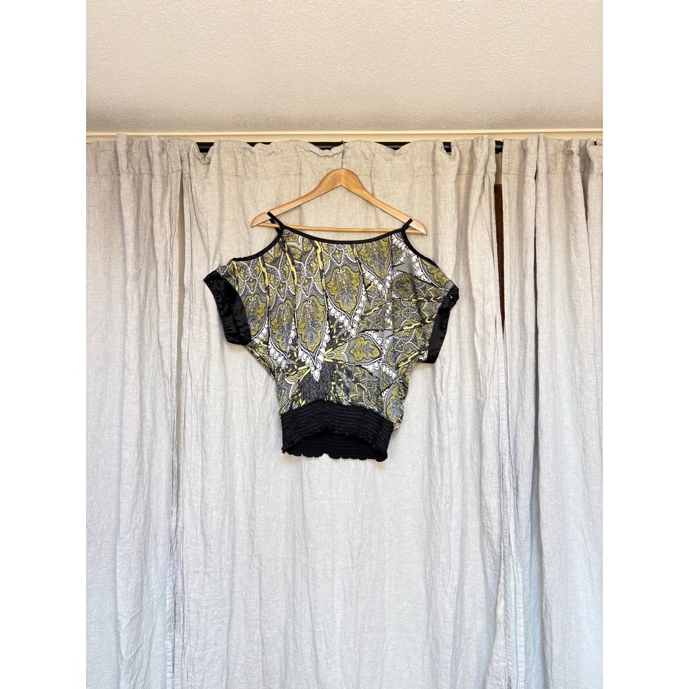 I.N.‎ San Francisco Off Shoulder Blouse Smocked Waist Paisley Boho Top Small